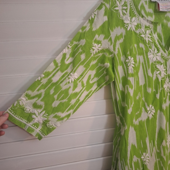 Gretchen Scott Designs Lime Green Embroidered Cotton Tunic Dress - Picture 6 of 8